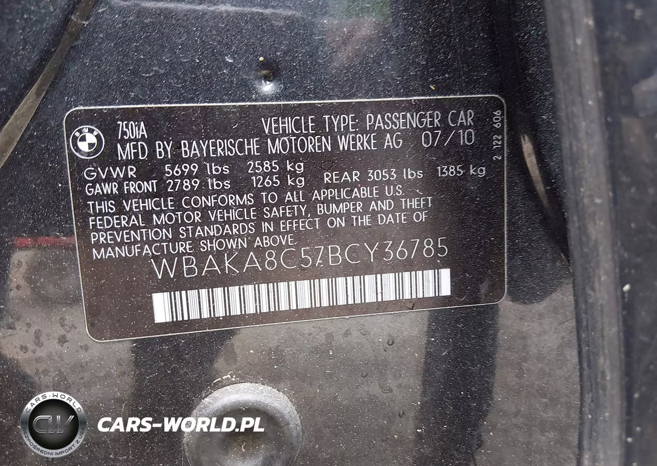 2011 BMW 750I VIN:WBAKA8C57BCY36785 - 9