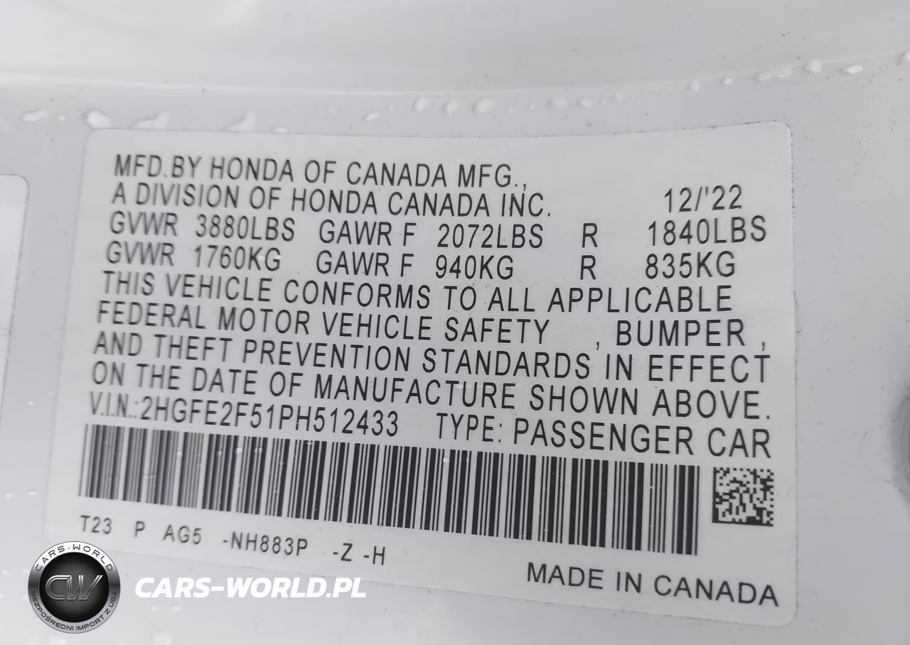 2023 Honda Civic Sport VIN:2HGFE2F51PH512433 - 9