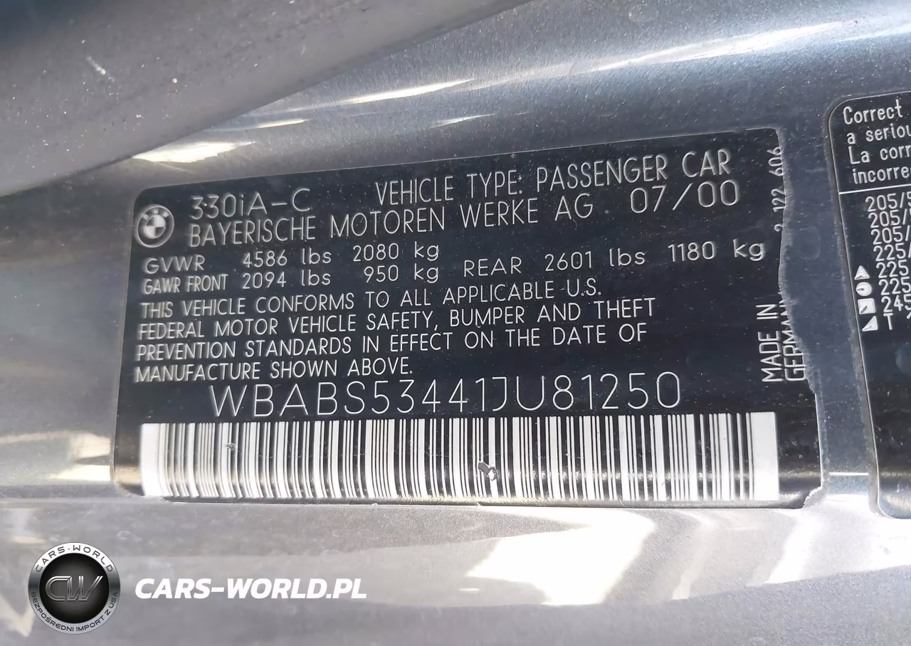 2001 BMW 330Ci VIN:WBABS53441JU81250 - 9