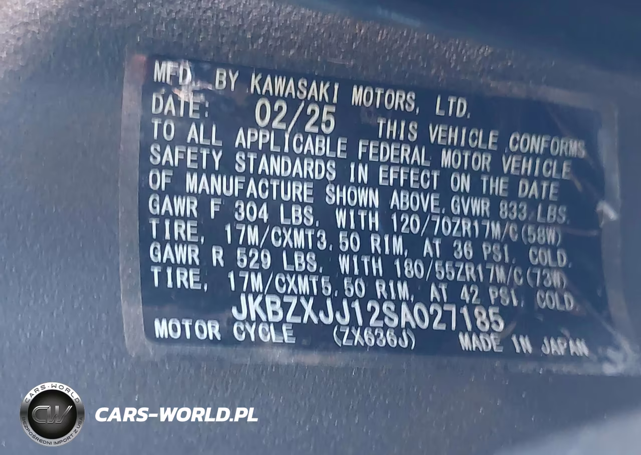 2025 Kawasaki Zx636 K VIN:JKBZXJJ12SA027185 - 10