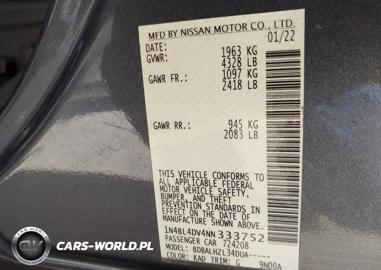 2022 Nissan Altima Sv Fwd VIN:1N4BL4DV4NN333752 - 9