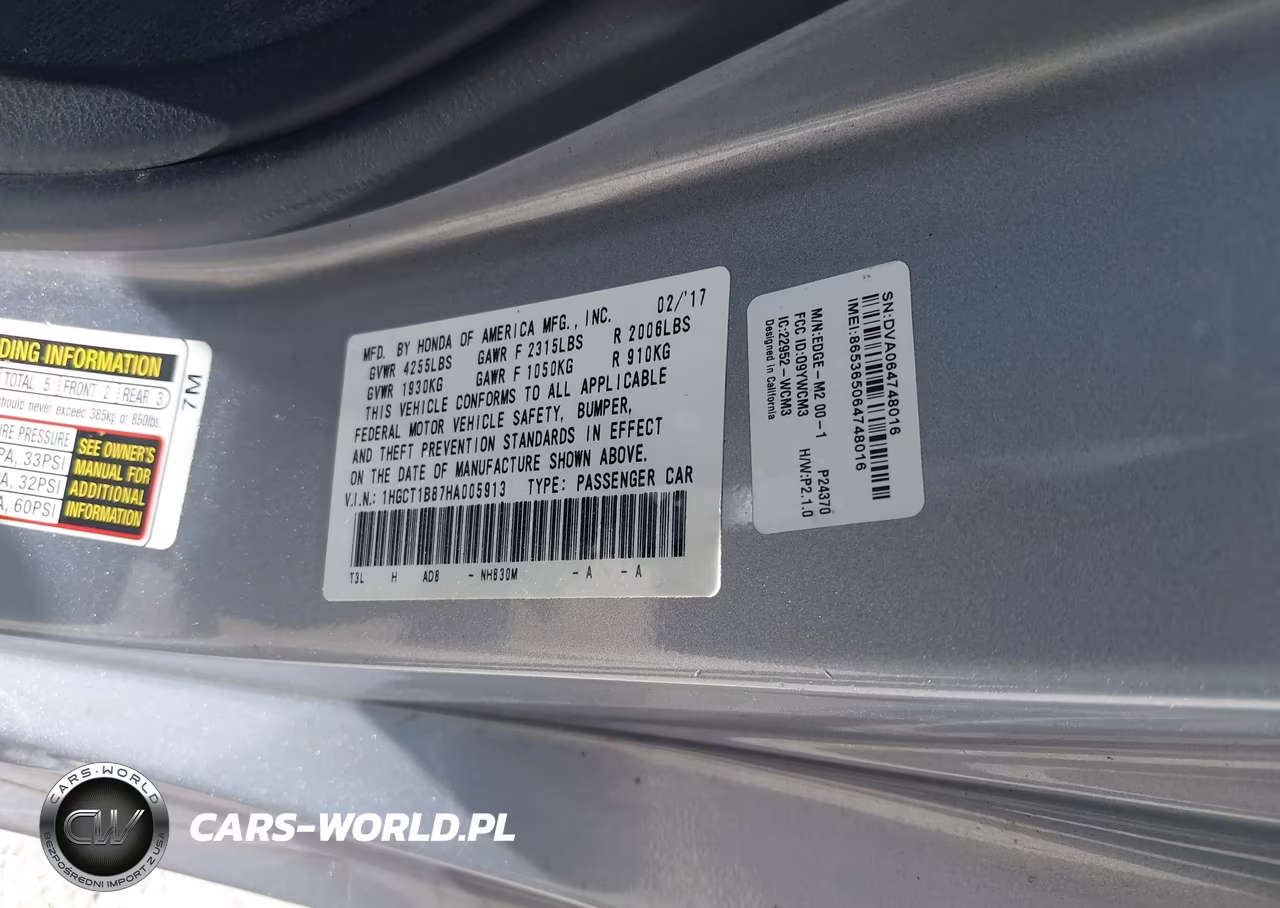2017 Honda Accord Ex-L VIN:1HGCT1B87HA005913 - 9