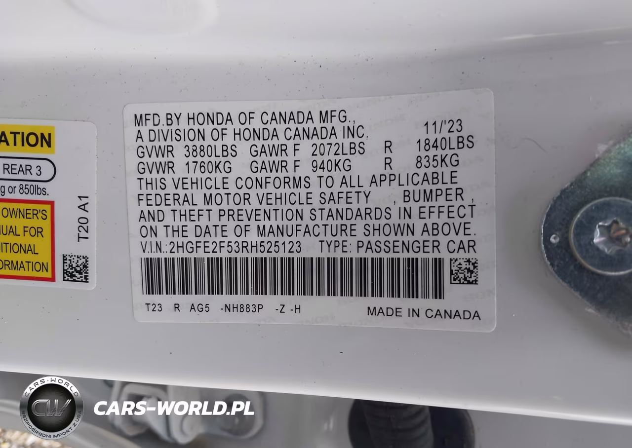 2024 Honda Civic Sport VIN:2HGFE2F53RH525123 - 9