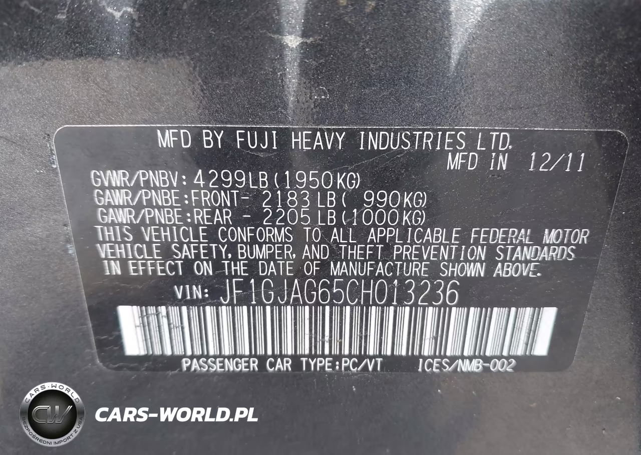 2012 Subaru Impreza 2.0I Limited VIN:JF1GJAG65CH013236 - 9