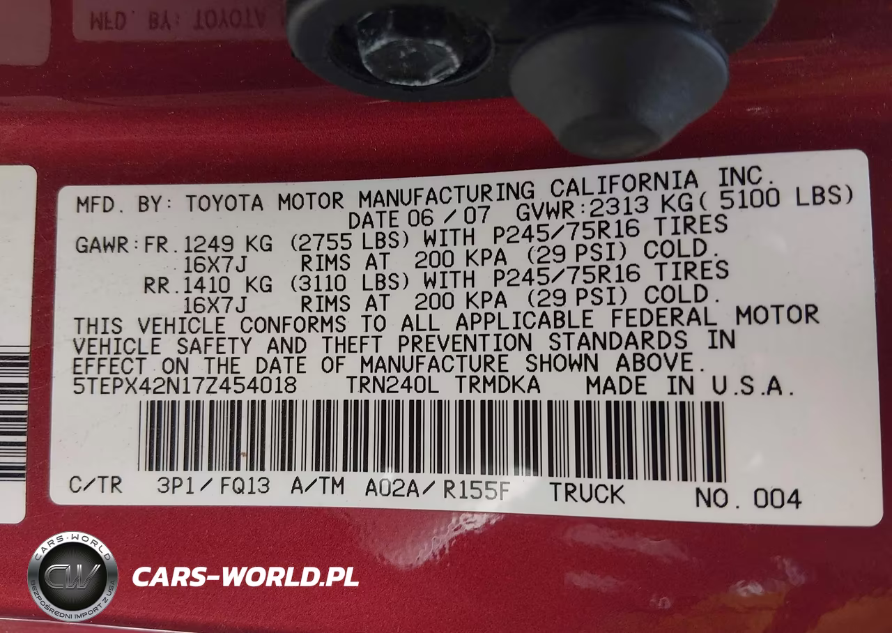 2007 Toyota Tacoma VIN:5TEPX42N17Z454018 - 9