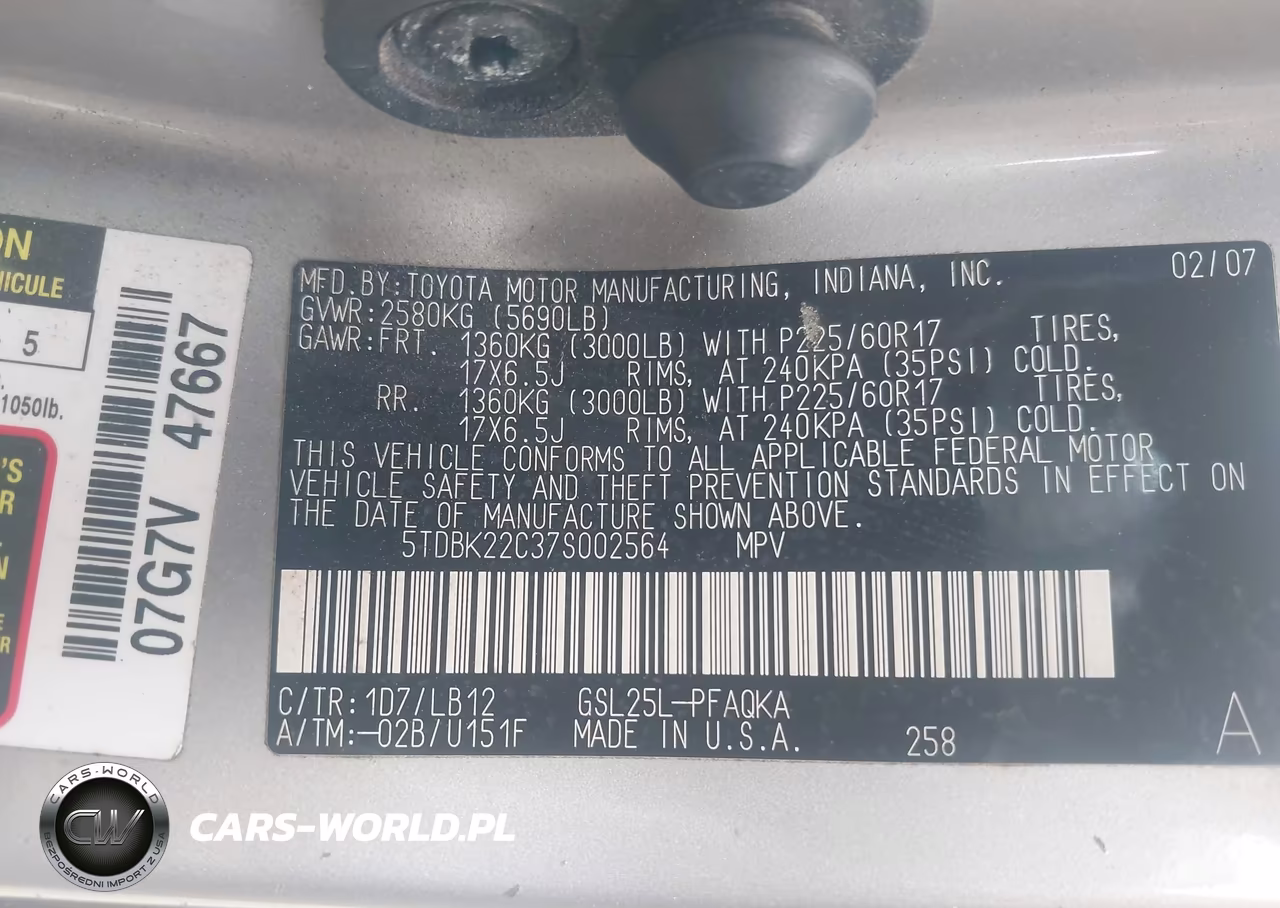 2007 Toyota Sienna Xle VIN:5TDBK22C37S002564 - 9