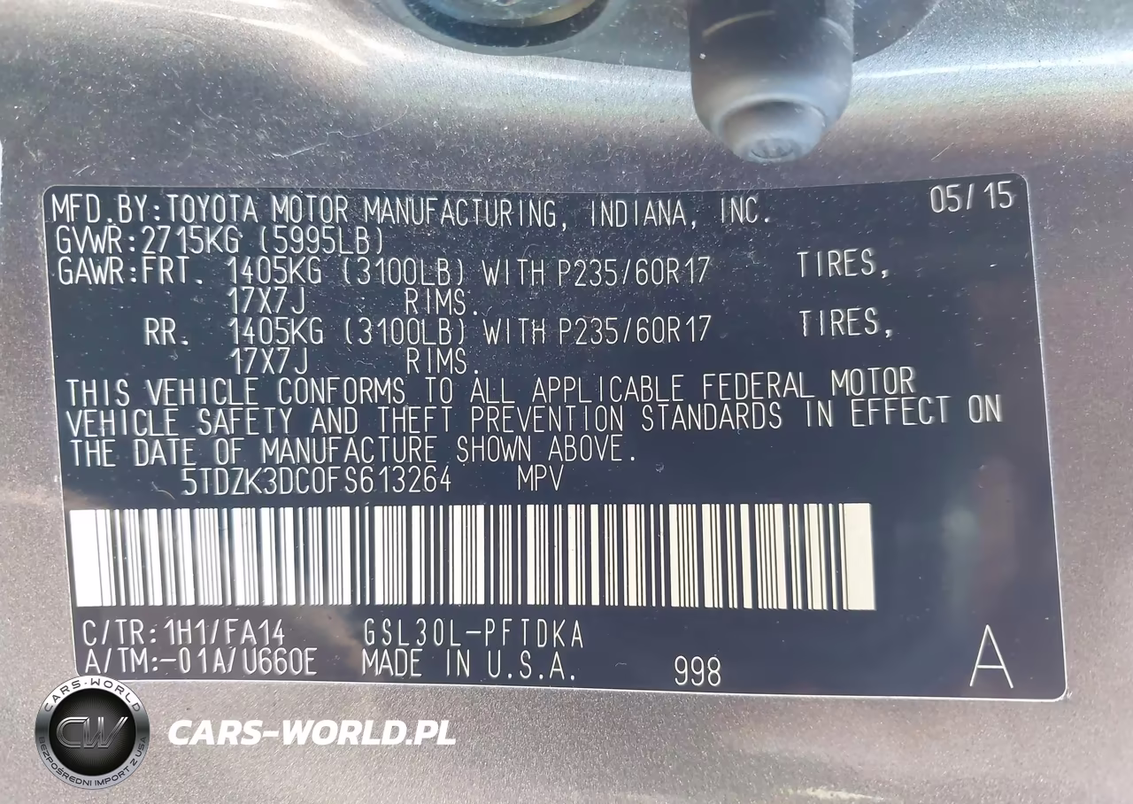 2015 Toyota Sienna L 7 Passenger VIN:5TDZK3DC0FS613264 - 9