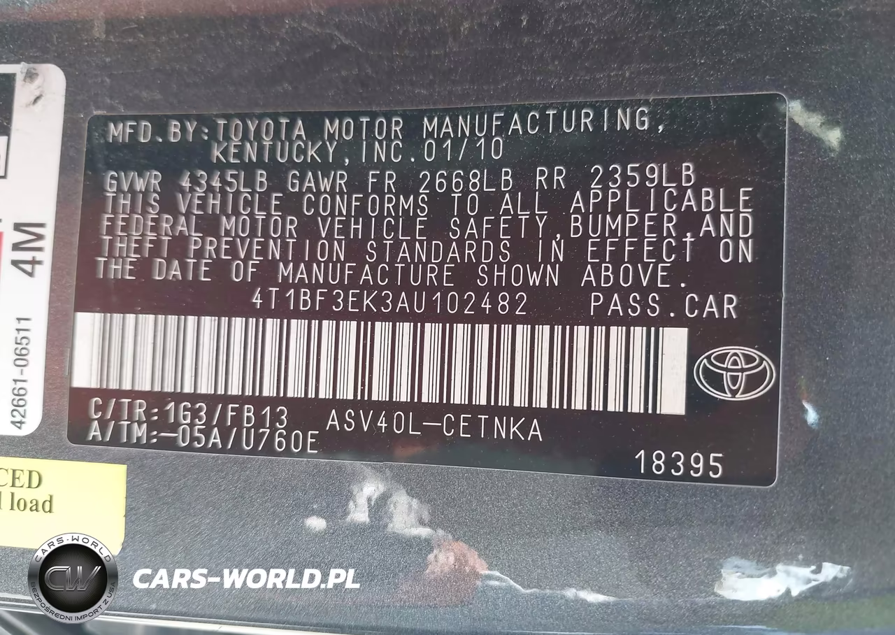 2010 Toyota Camry Le VIN:4T1BF3EK3AU102482 - 9