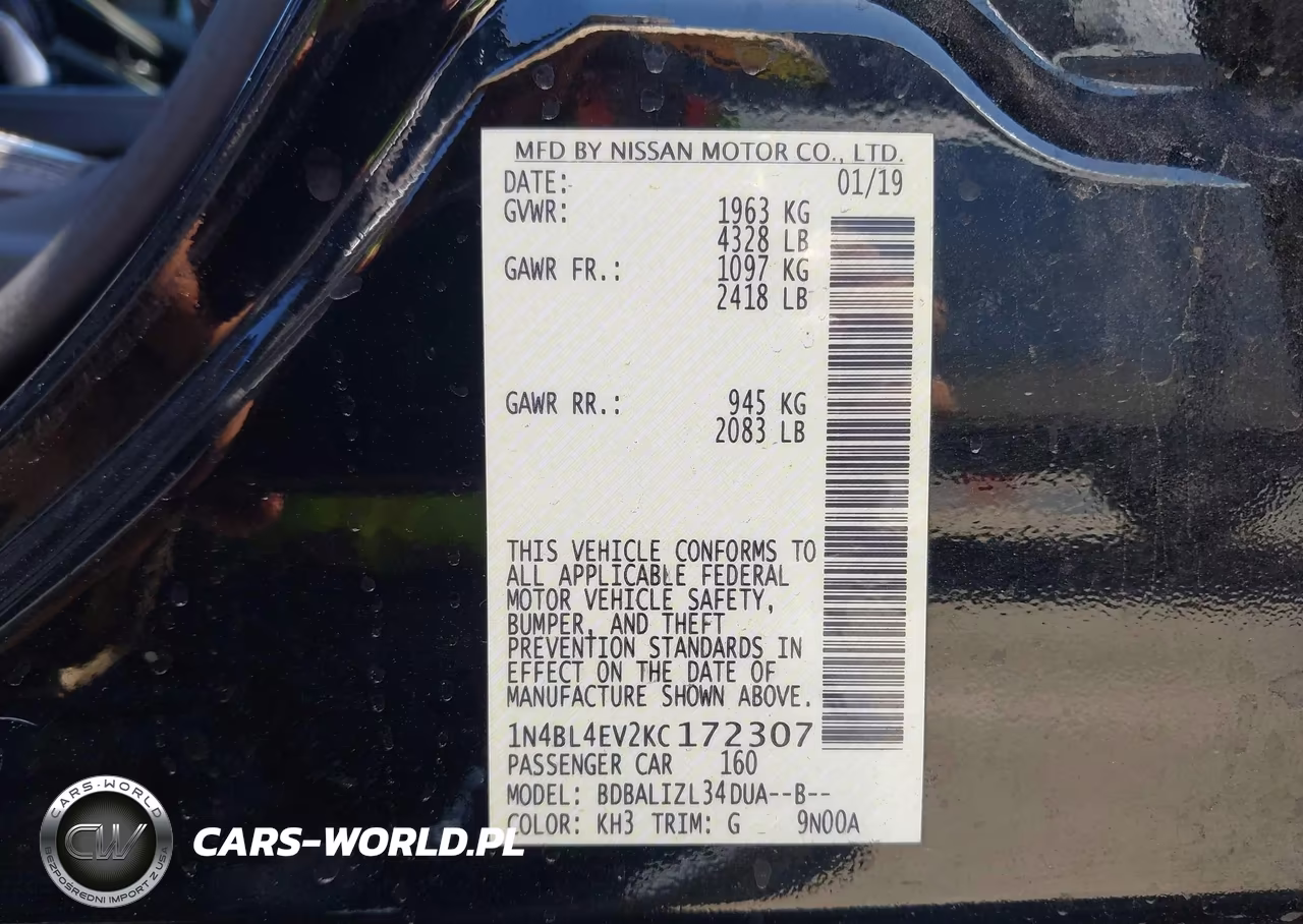 2019 Nissan Altima 2.5 Sl VIN:1N4BL4EV2KC172307 - 9