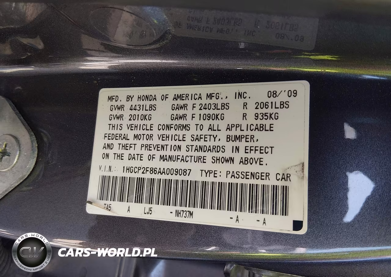 2010 Honda Accord 2.4 Ex-L VIN:1HGCP2F86AA009087 - 9