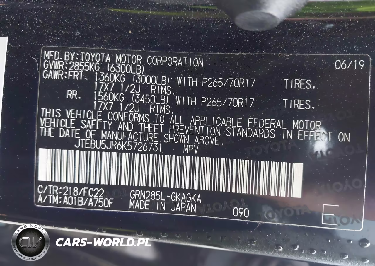 2019 Toyota 4Runner Trd Off Road VIN:JTEBU5JR6K5726731 - 9