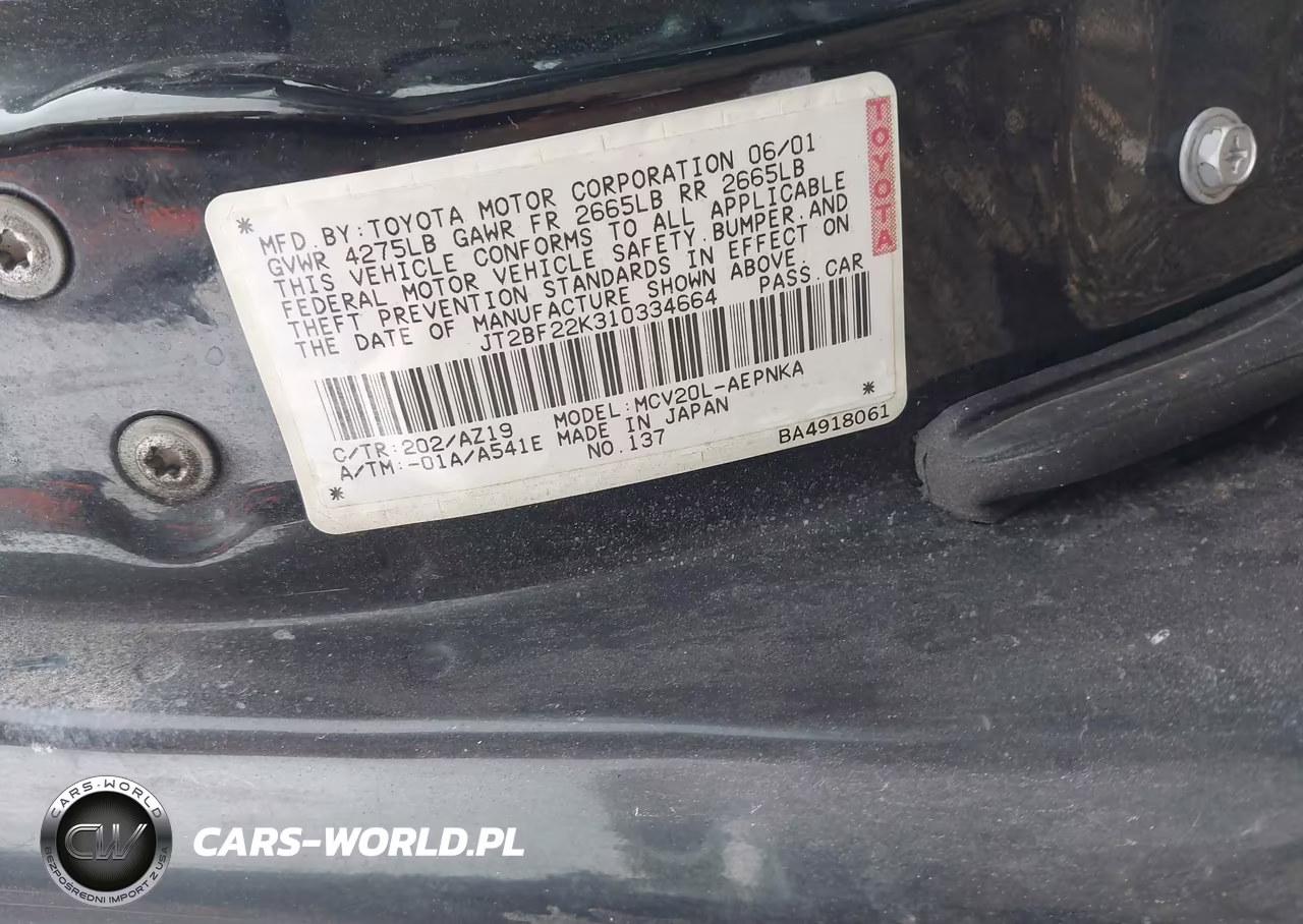 2001 Toyota Camry Le V6 VIN:JT2BF22K310334664 - 9