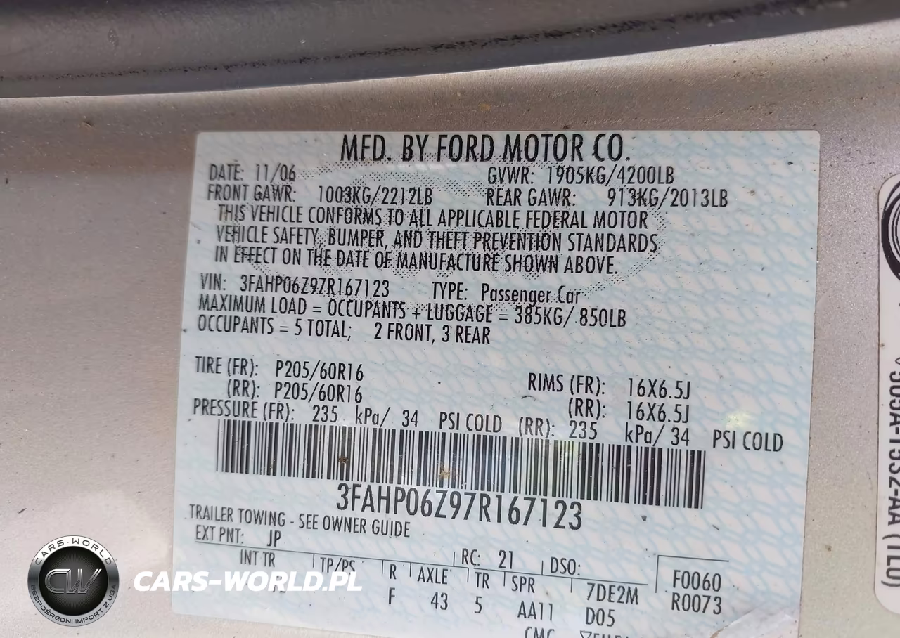 2007 Ford Fusion S VIN:3FAHP06Z97R167123 - 9