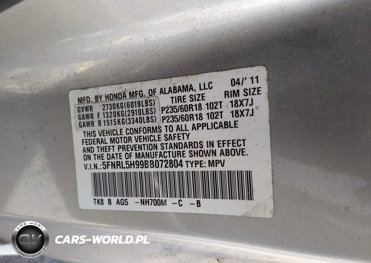 2011 Honda Odyssey Touring-Touring Elite VIN:5FNRL5H99BB072804 - 9