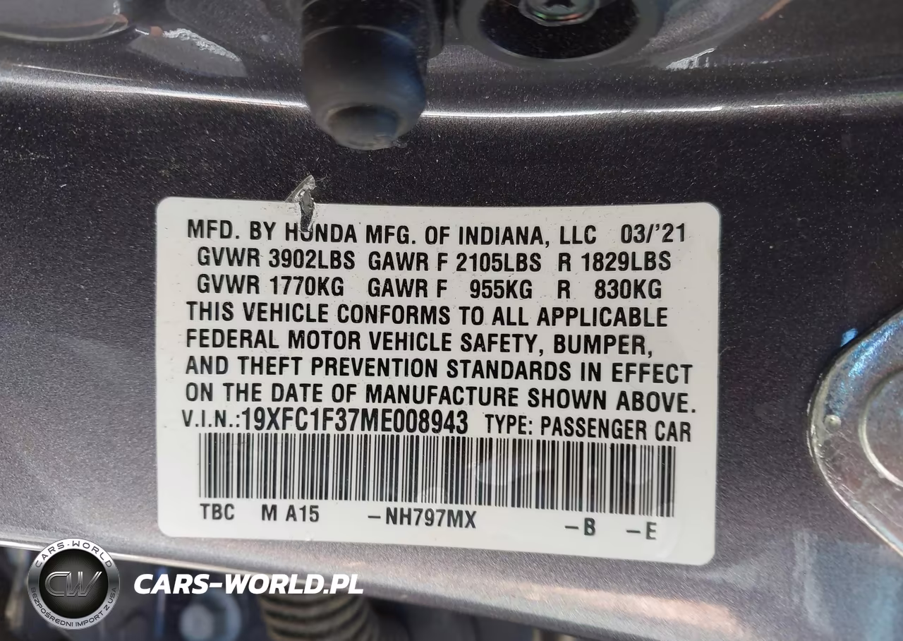 2021 Honda Civic Ex VIN:19XFC1F37ME008943 - 9