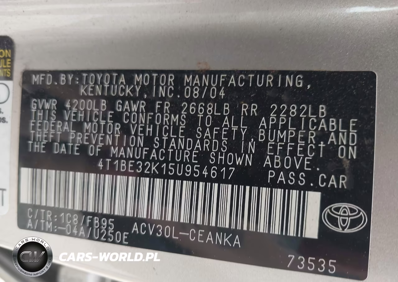 2005 Toyota Camry Std VIN:4T1BE32K15U954617 - 9