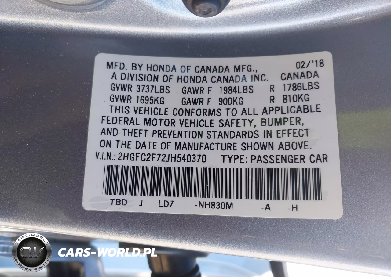 2018 Honda Civic Ex VIN:2HGFC2F72JH540370 - 9