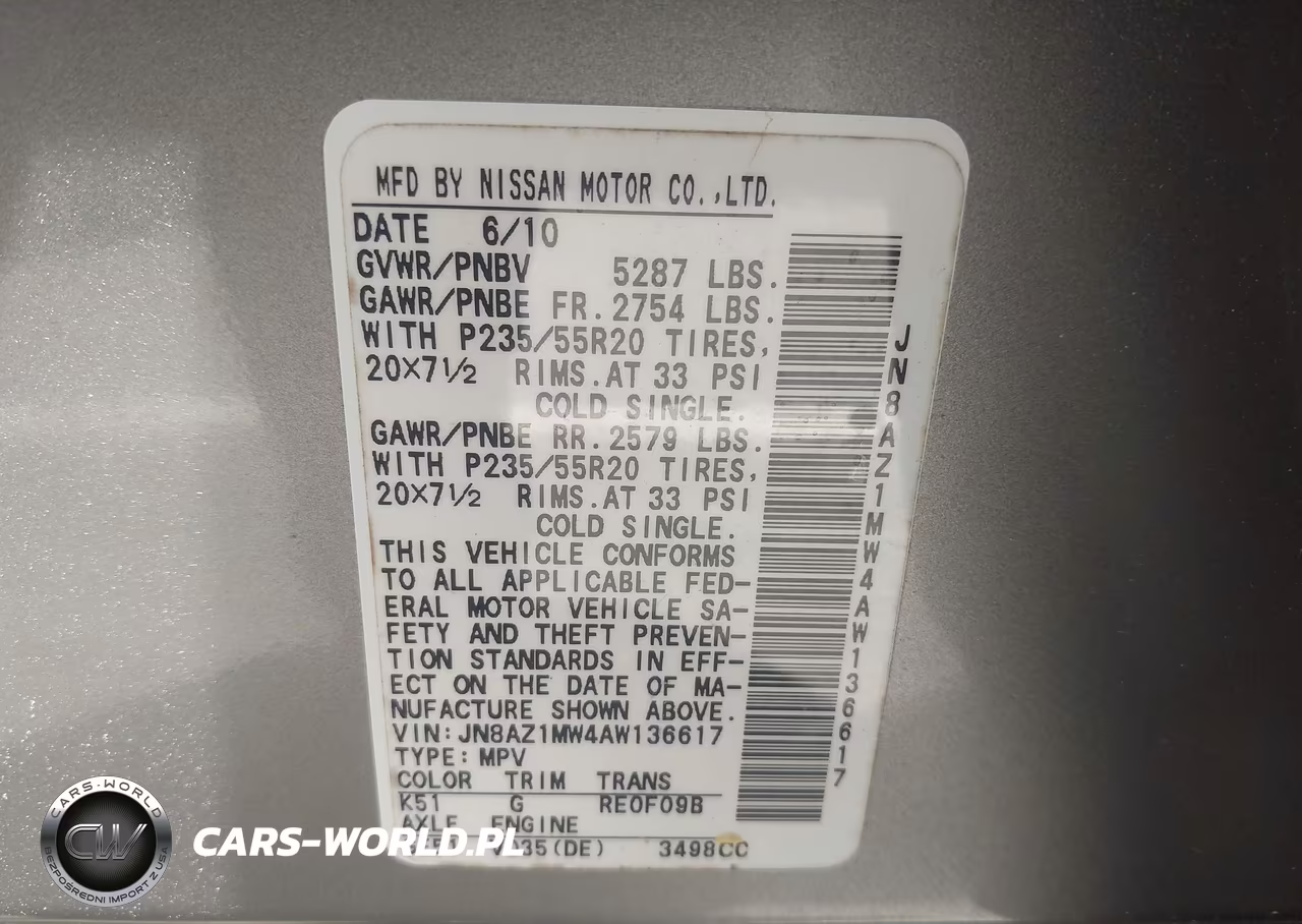 2010 Nissan Murano Le VIN:JN8AZ1MW4AW136617 - 9