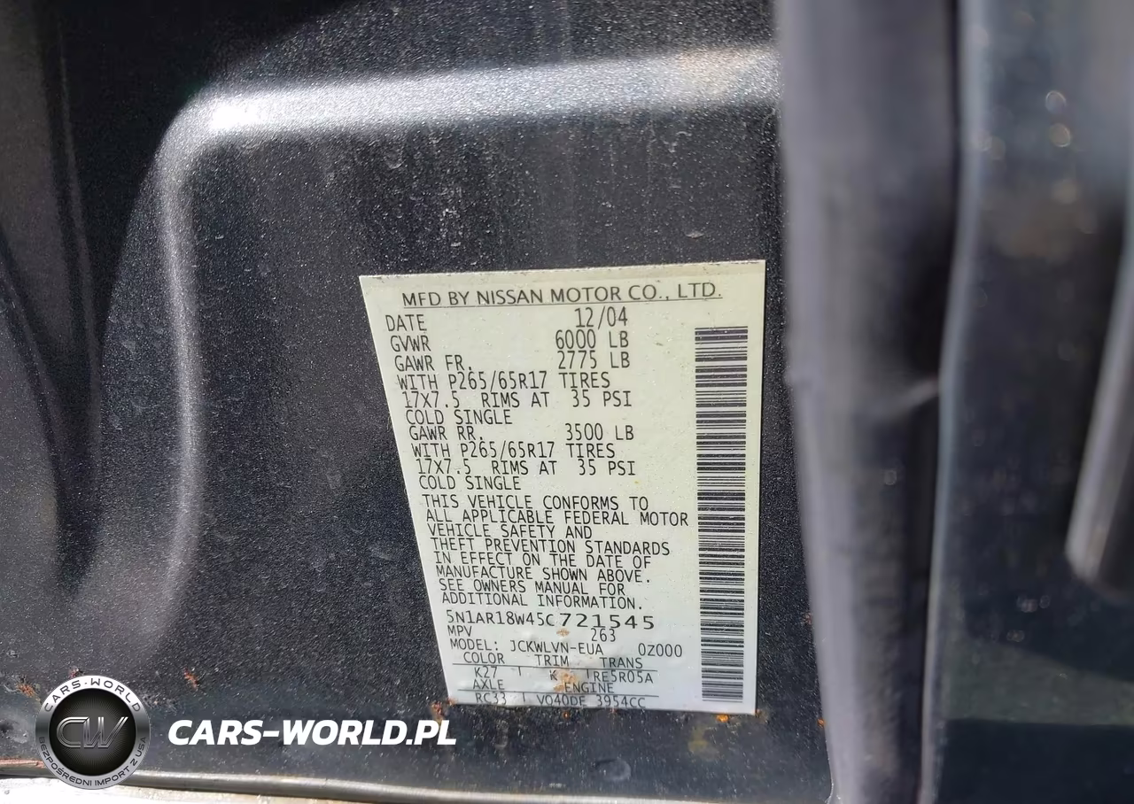 2005 Nissan Pathfinder Le VIN:5N1AR18W45C721545 - 9