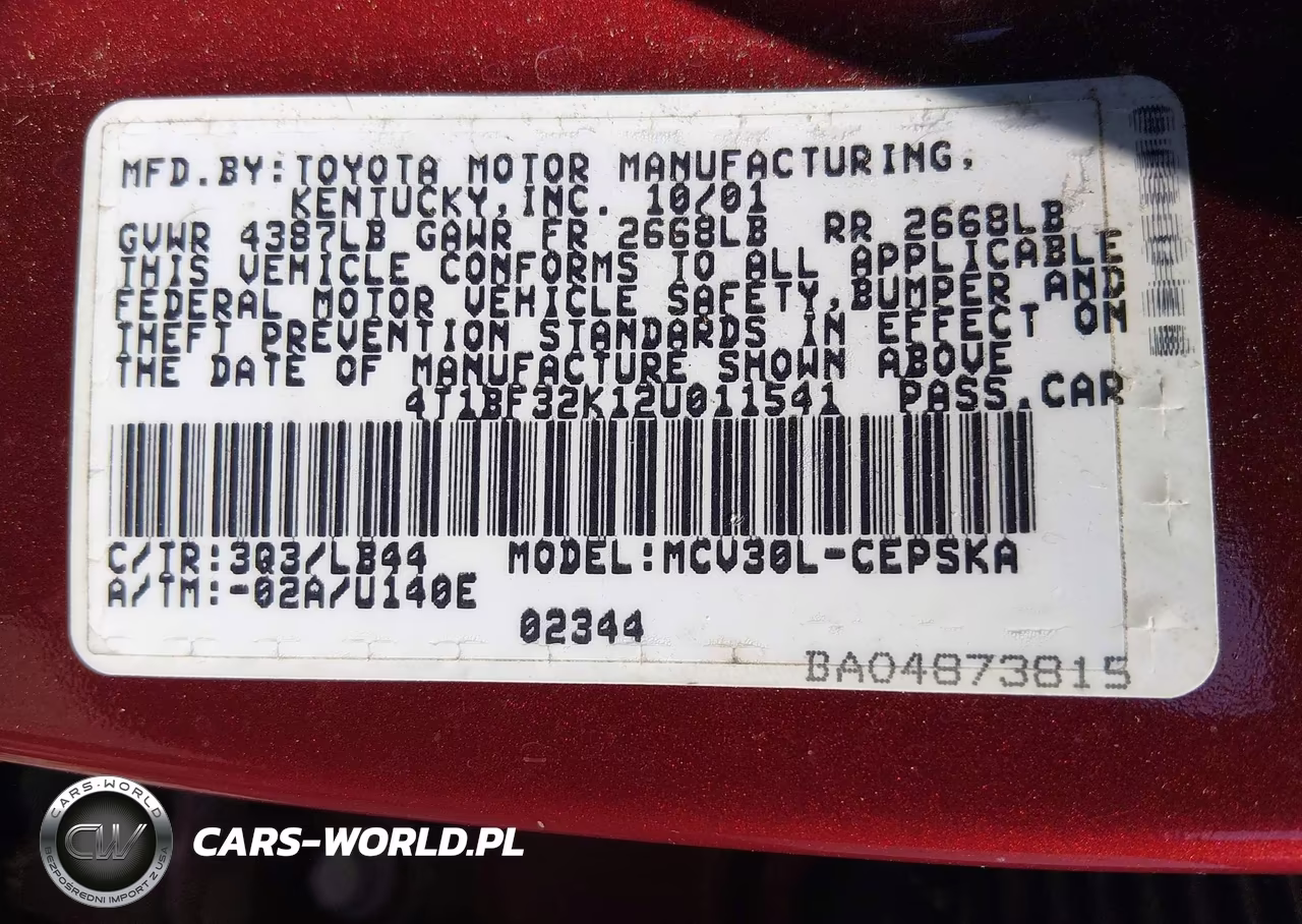 2002 Toyota Camry Se VIN:4T1BF32K12U011541 - 9