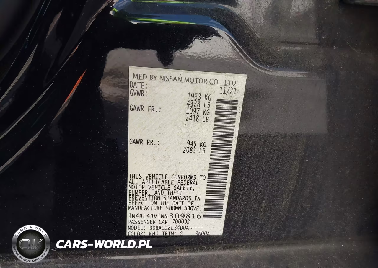 2022 Nissan Altima S Fwd VIN:1N4BL4BV1NN309816 - 9