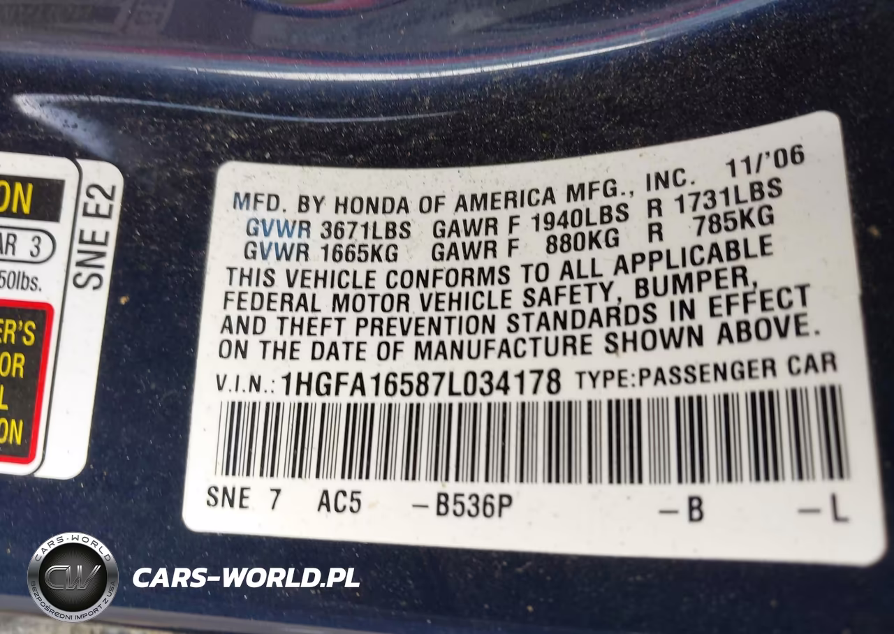 2007 Honda Civic Lx VIN:1HGFA16587L034178 - 9