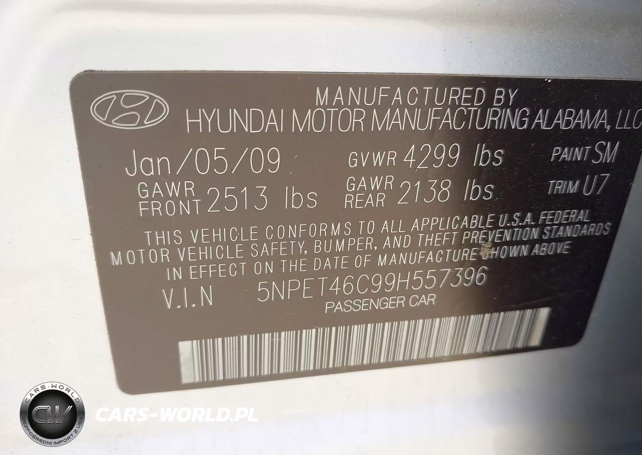 2009 Hyundai Sonata Gls VIN:5NPET46C99H557396 - 9