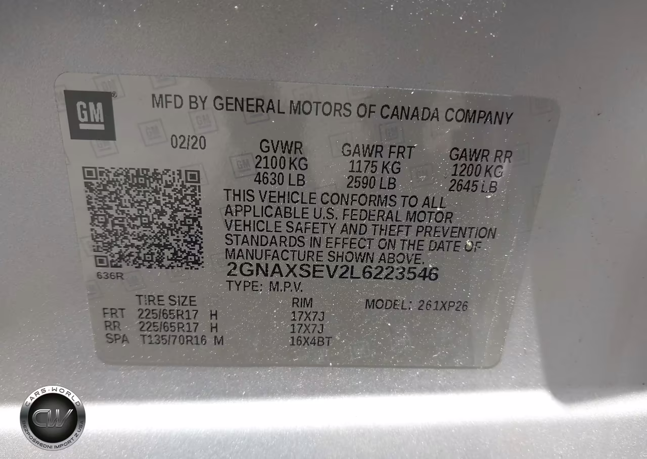 2020 Chevrolet Equinox Awd Ls VIN:2GNAXSEV2L6223546 - 9