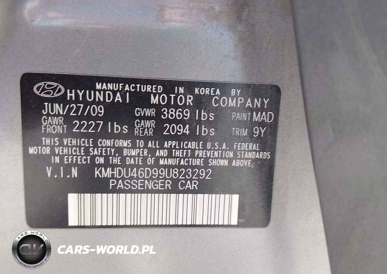 2009 Hyundai Elantra Se VIN:KMHDU46D99U823292 - 9