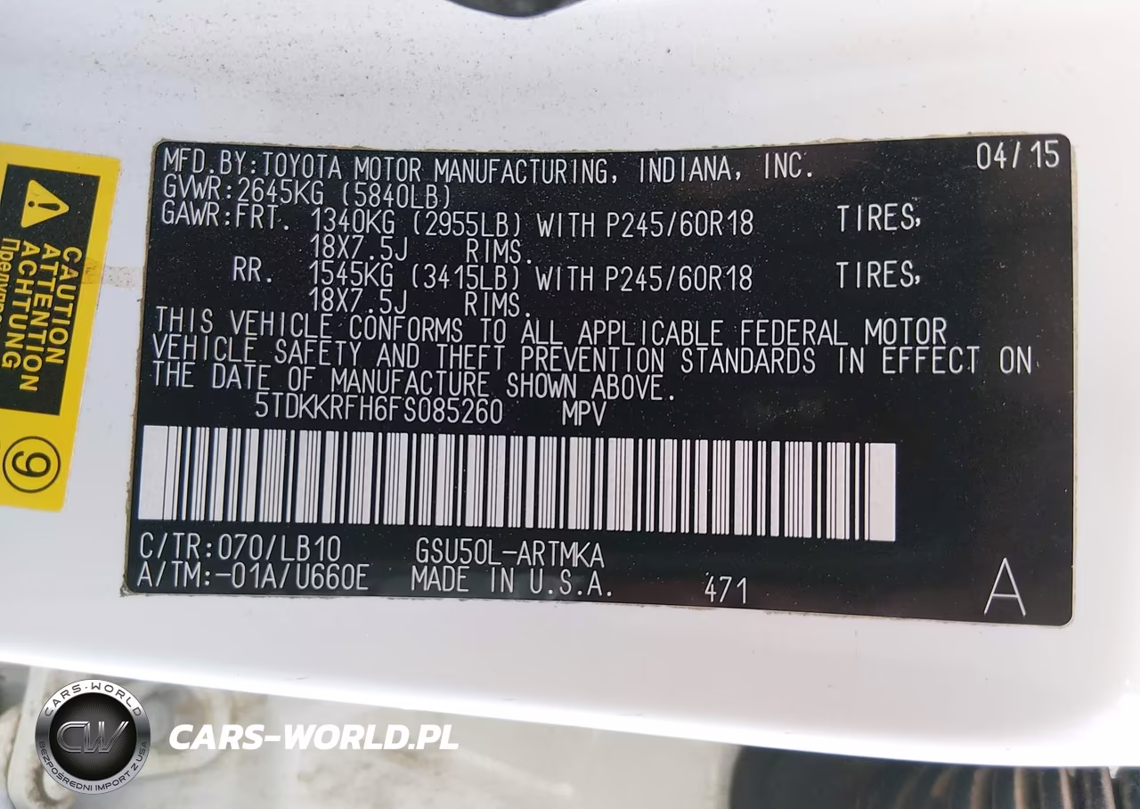 2015 Toyota Highlander Xle V6 VIN:5TDKKRFH6FS085260 - 9