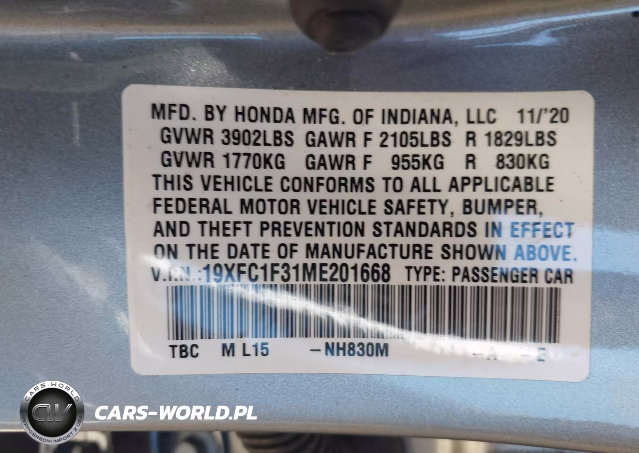 2021 Honda Civic Ex VIN:19XFC1F31ME201668 - 9