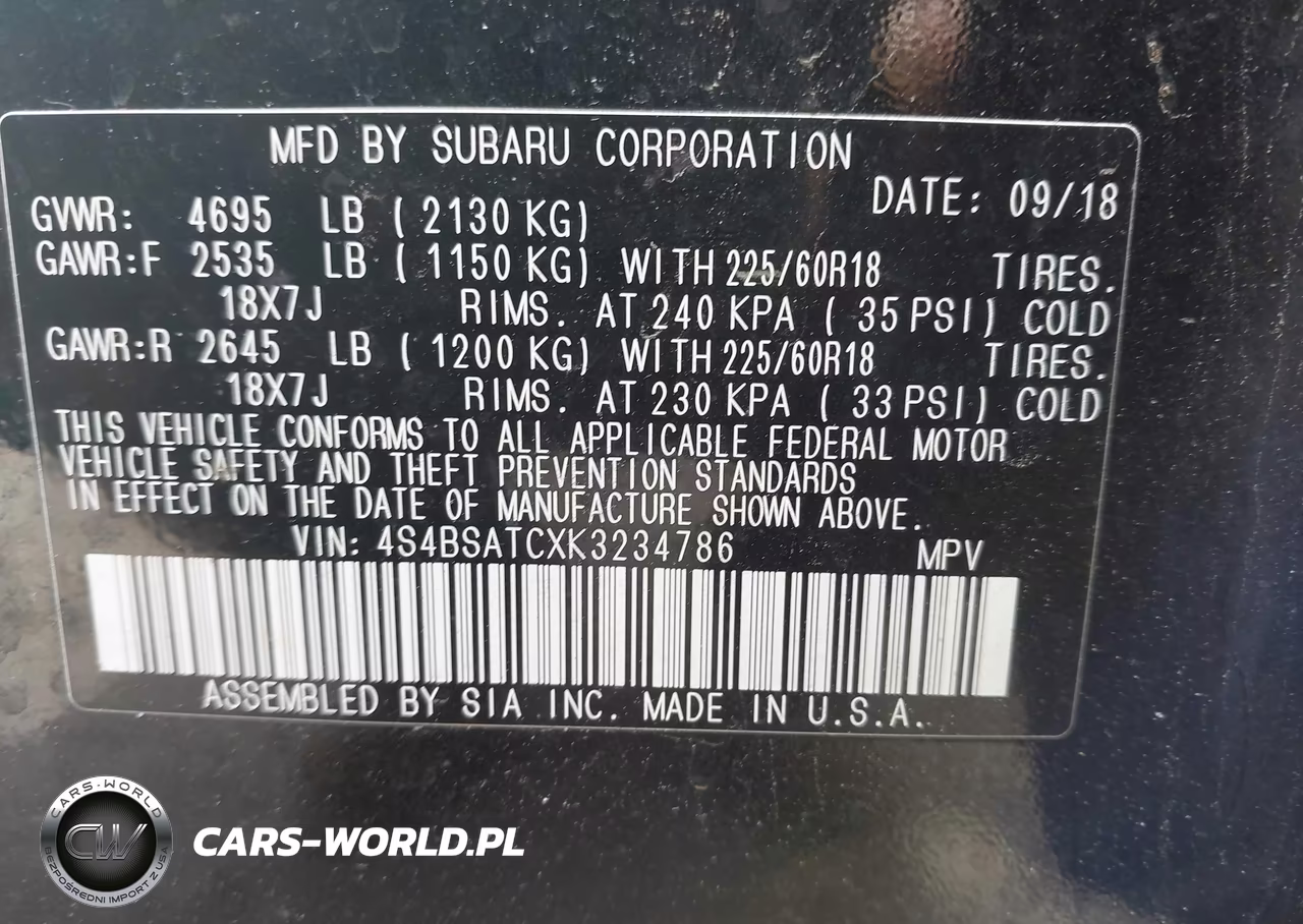 2019 Subaru Outback 2.5I Touring VIN:4S4BSATCXK3234786 - 9