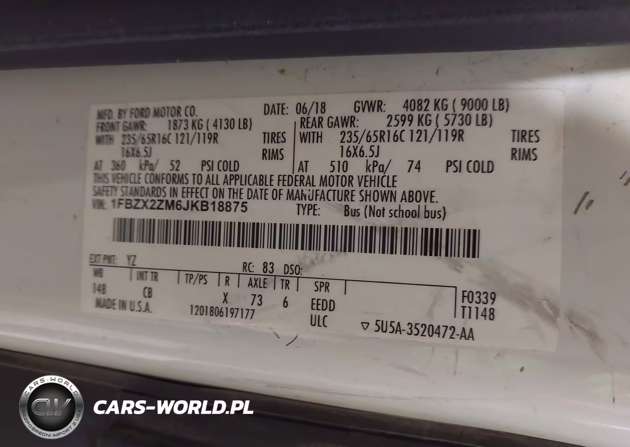 2018 Ford Transit-350 Xl VIN:1FBZX2ZM6JKB18875 - 9