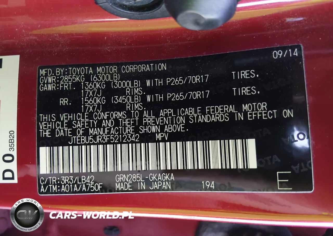 2015 Toyota 4Runner Sr5 Premium VIN:JTEBU5JR3F5212342 - 9