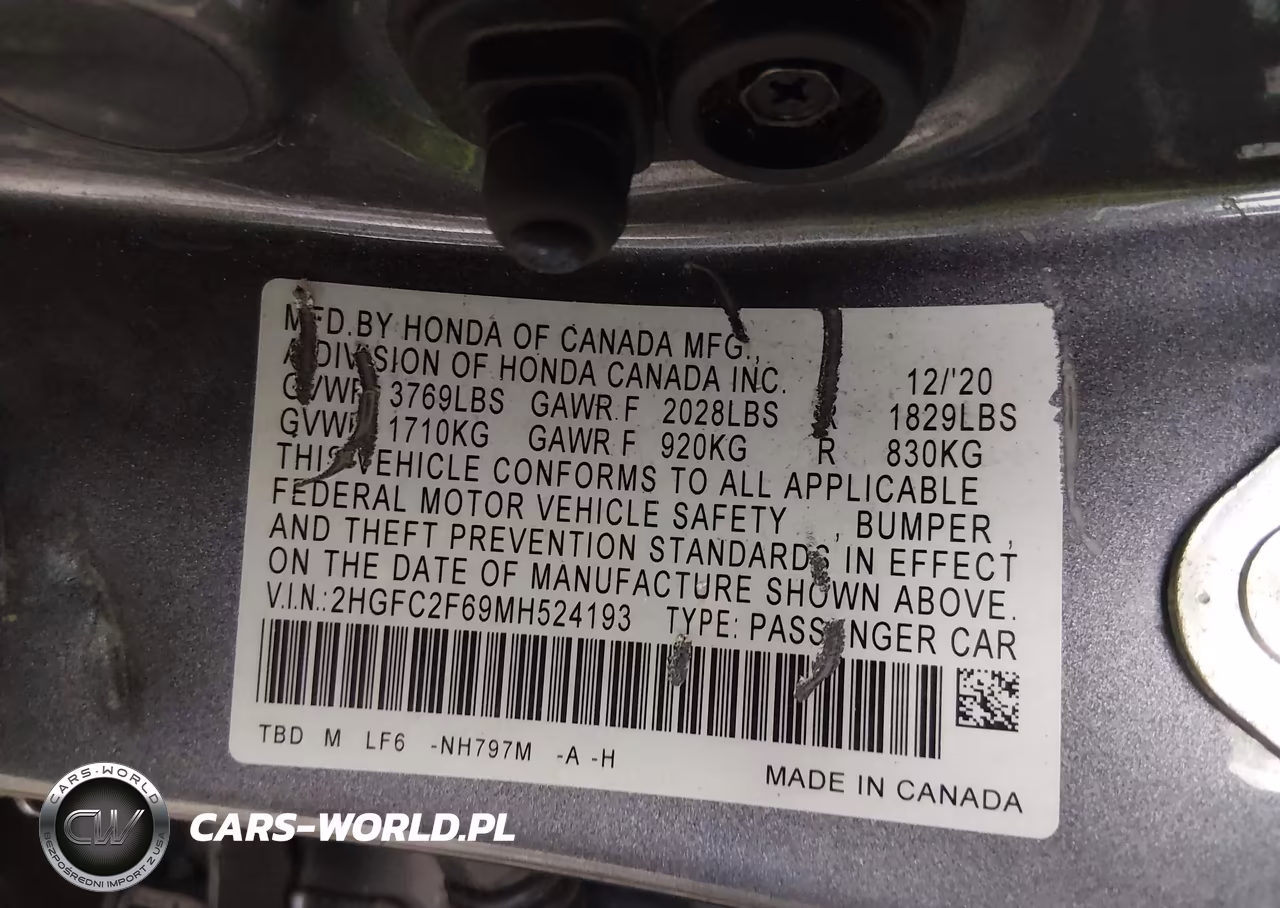 2021 Honda Civic Lx VIN:2HGFC2F69MH524193 - 9