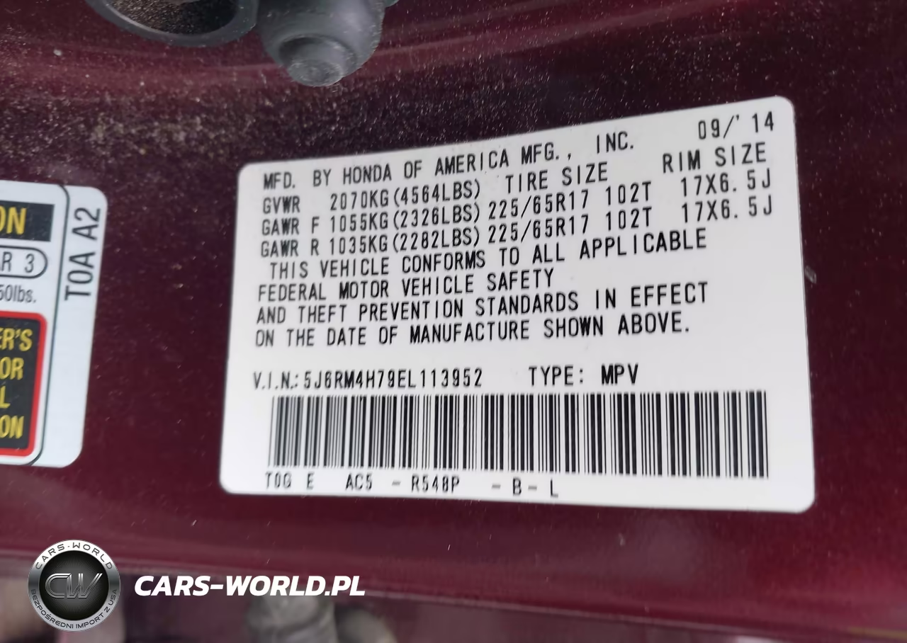 2014 Honda Cr-V Ex-L VIN:5J6RM4H79EL113952 - 9