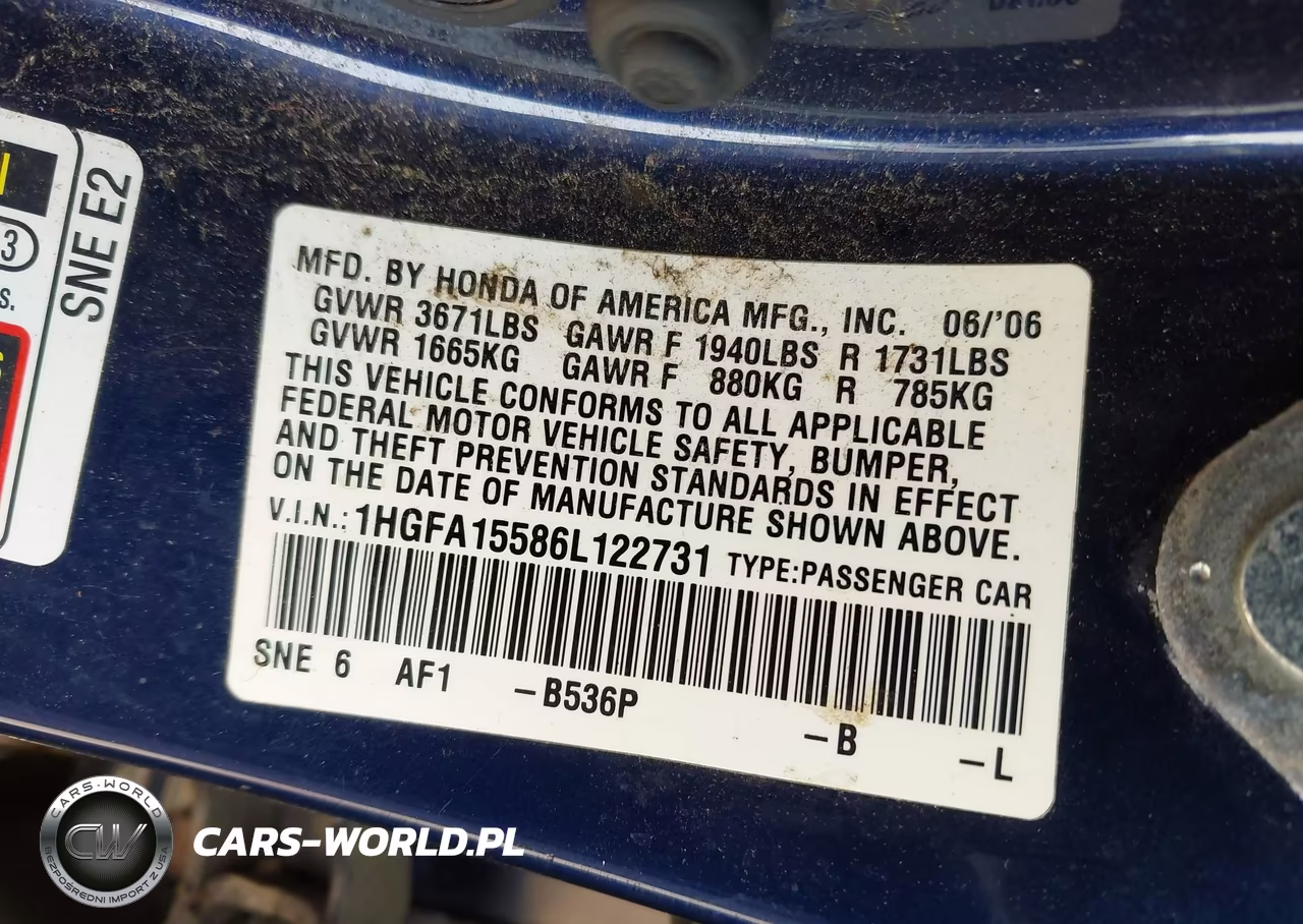 2006 Honda Civic Lx VIN:1HGFA15586L122731 - 9