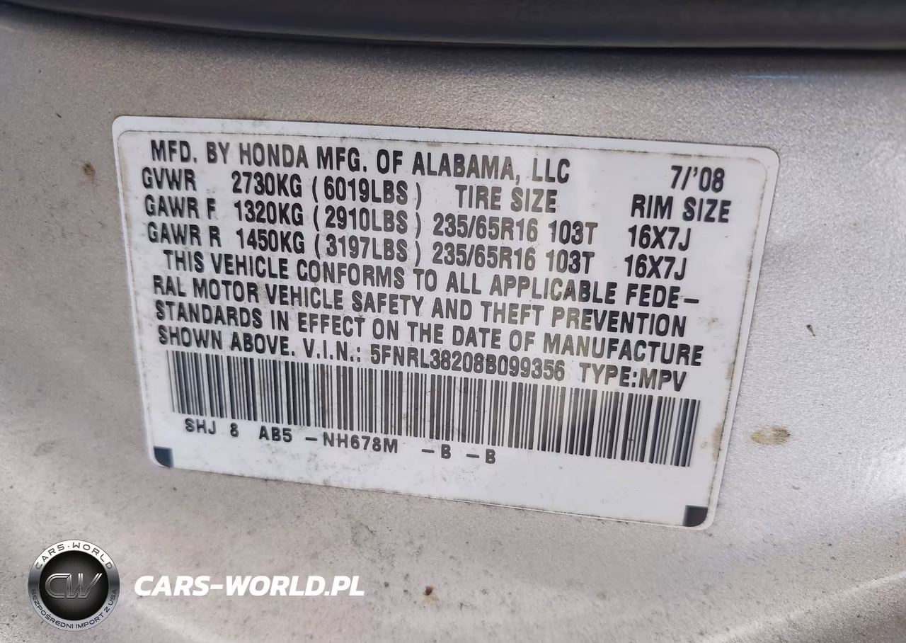 2008 Honda Odyssey Lx VIN:5FNRL38208B099356 - 9