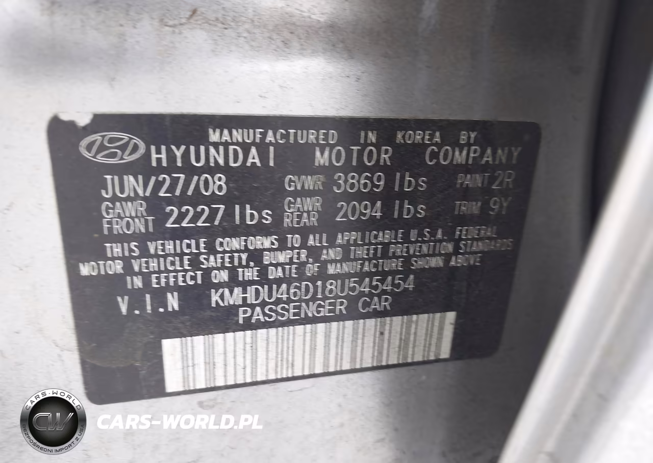 2008 Hyundai Elantra Gls-Se VIN:KMHDU46D18U545454 - 9