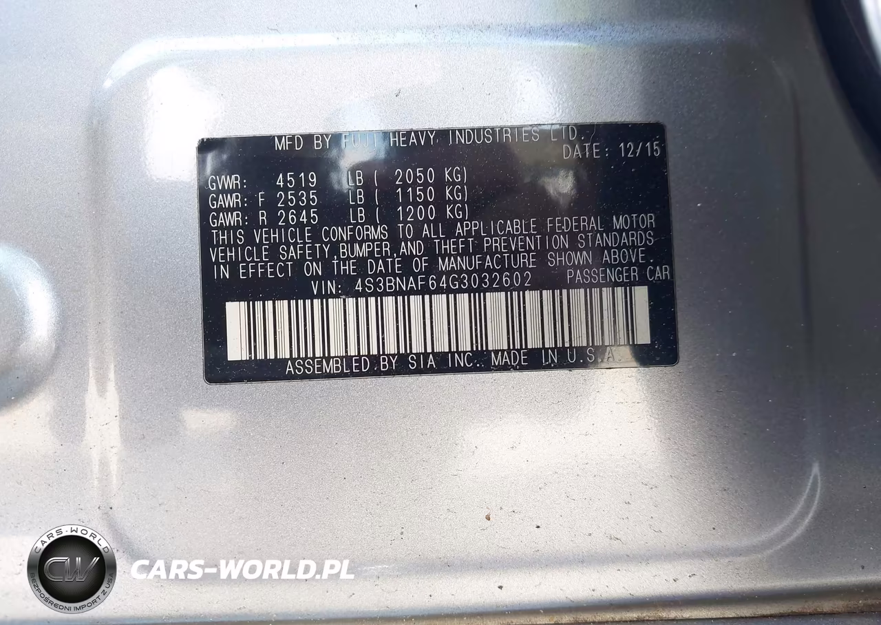 2016 Subaru Legacy 2.5I Premium VIN:4S3BNAF64G3032602 - 9
