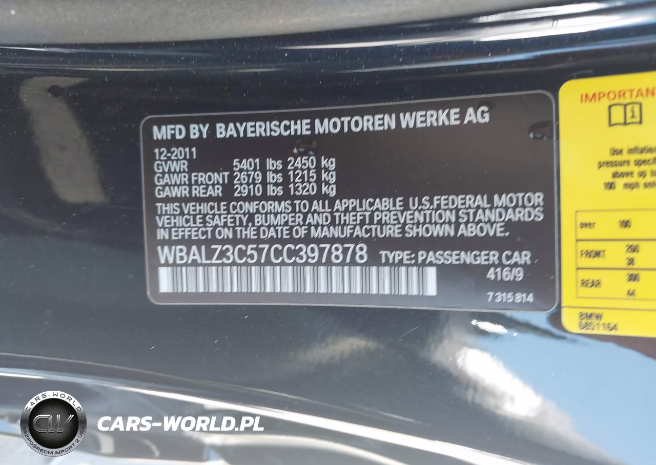 2012 BMW 650I VIN:WBALZ3C57CC397878 - 9