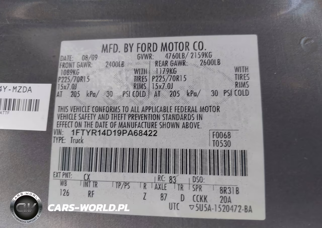 2009 Ford Ranger Xl-Xlt VIN:1FTYR14D19PA68422 - 9