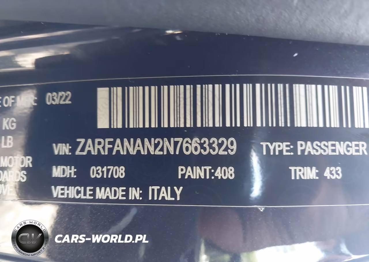 2022 Alfa Romeo Giulia Sprint Awd VIN:ZARFANAN2N7663329 - 9