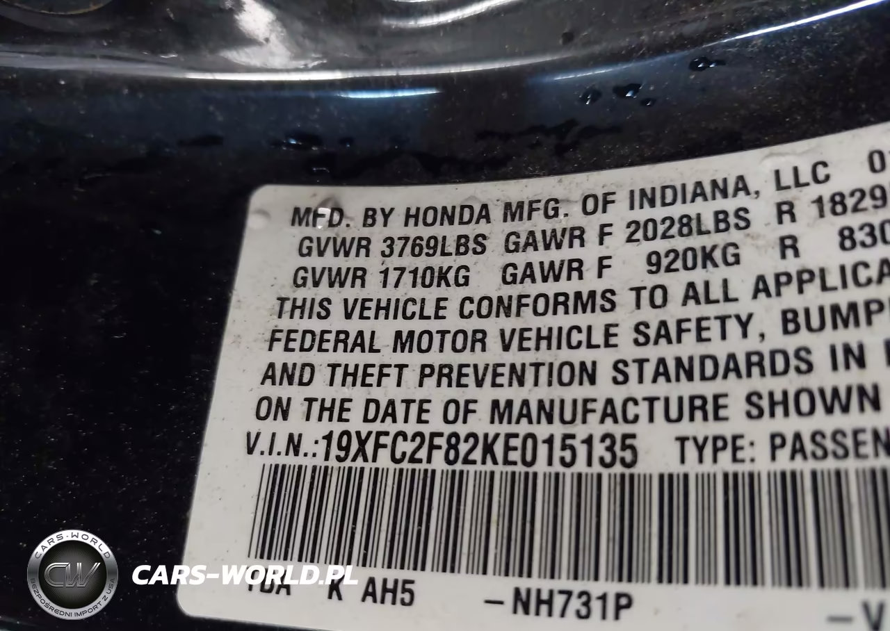 2019 Honda Civic Sport VIN:19XFC2F82KE015135 - 9