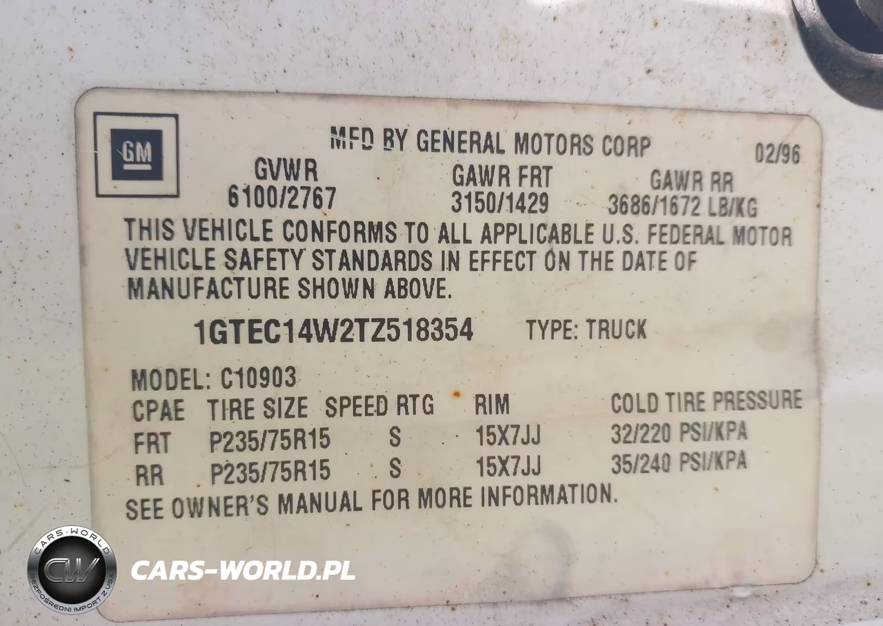 1996 GMC Sierra C1500 VIN:1GTEC14W2TZ518354 - 9