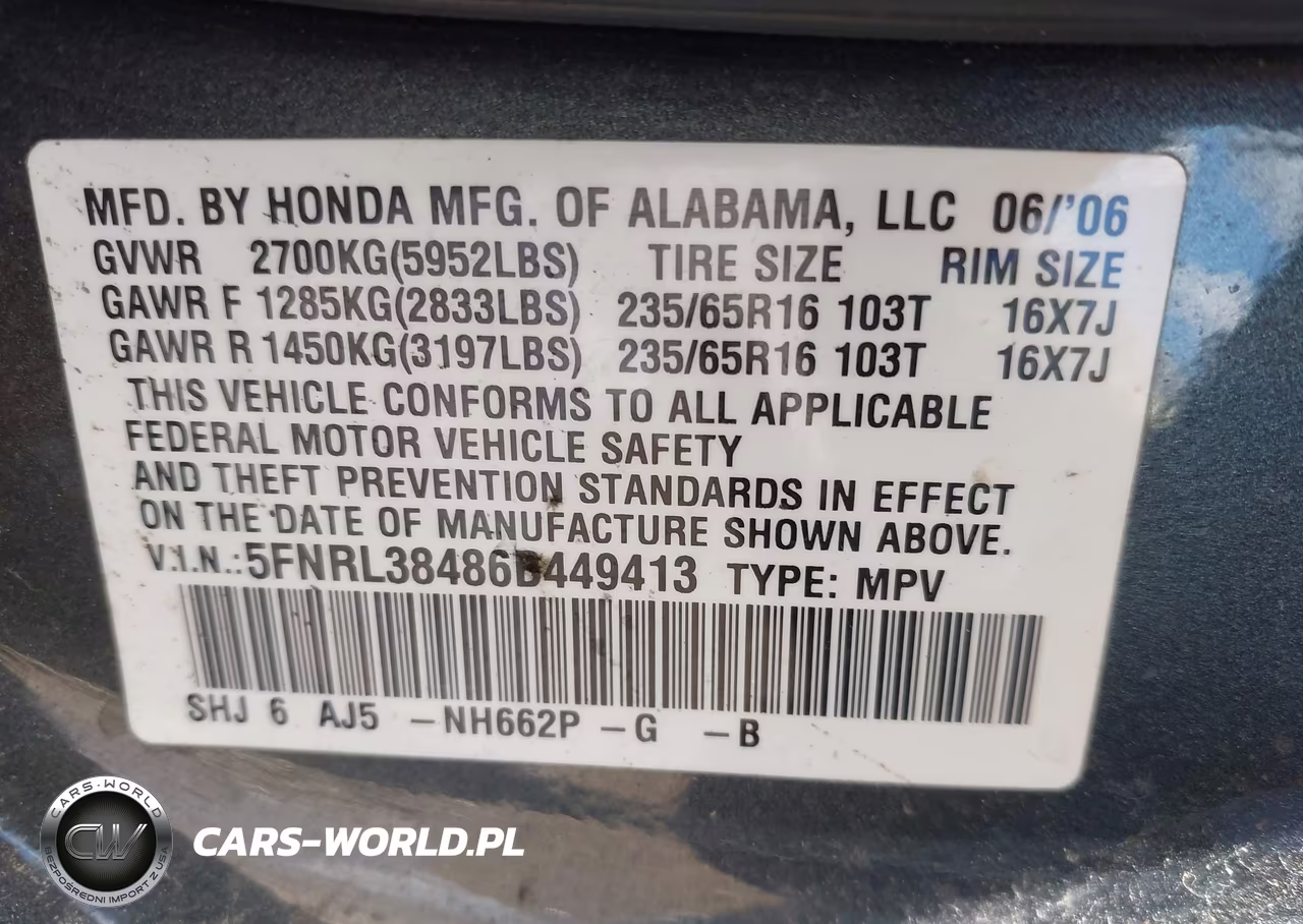 2006 Honda Odyssey Ex VIN:5FNRL38486B449413 - 9