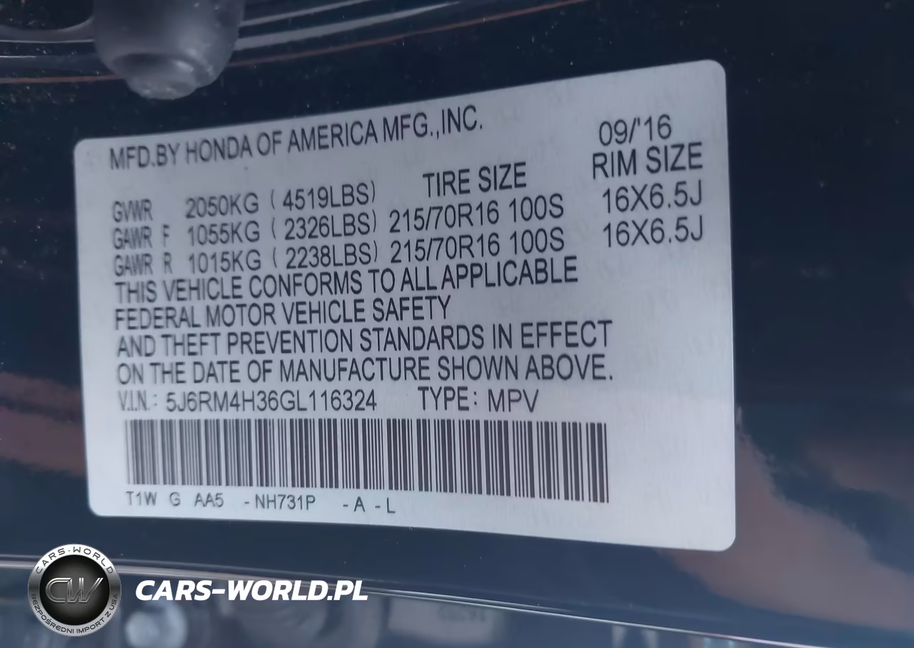 2016 Honda Cr-V Lx VIN:5J6RM4H36GL116324 - 9