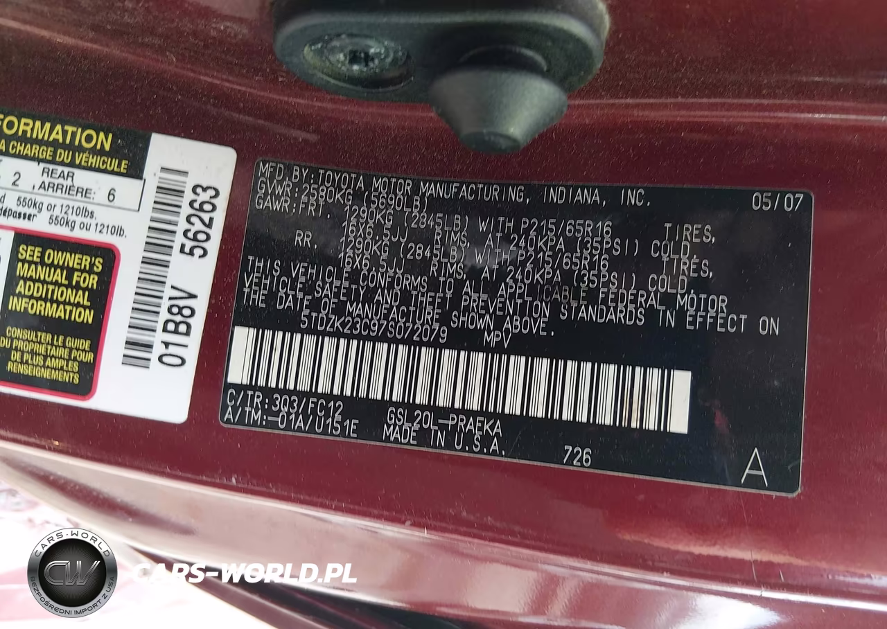 2007 Toyota Sienna Le VIN:5TDZK23C97S072079 - 9