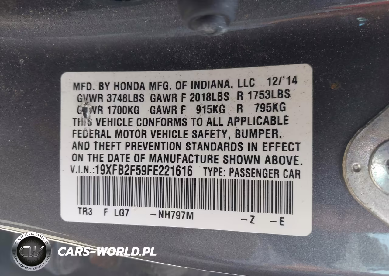 2015 Honda Civic Lx VIN:19XFB2F59FE221616 - 9