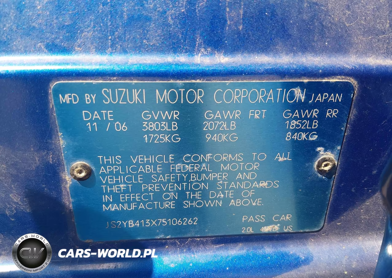 2007 Suzuki Sx4 Convenience Pkg-Rally Pkg VIN:JS2YB413X75106262 - 9